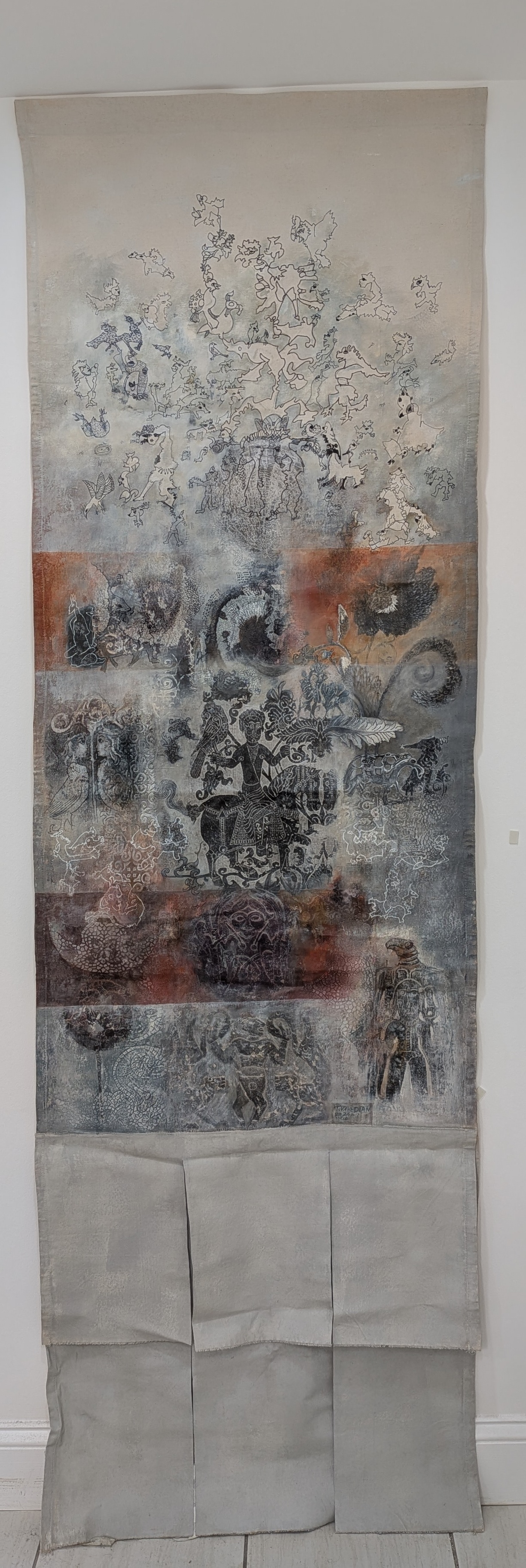 2023. On the Shoulders of History, Acrylic on Fabric, 70 x 220 cm